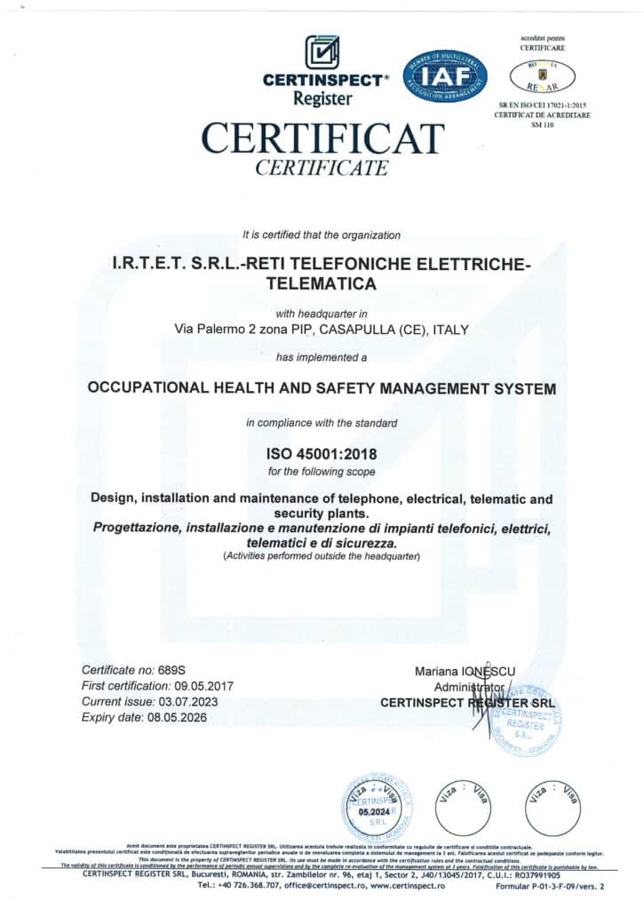 Certificate ISO 45001 IRTET